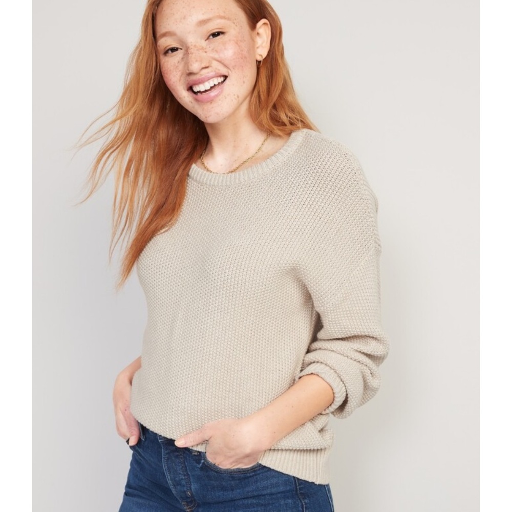 Old Navy Textured-Knit Tunic Sweater, Oatmeal heather colour, women size L